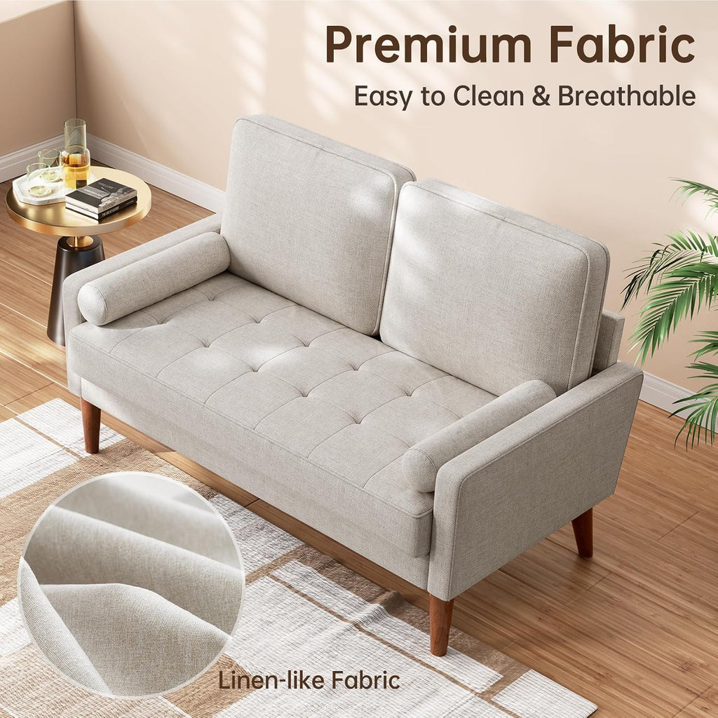 Vesgantti Loveseat Sofa 48' Small Couches for Small Spaces, Love Seat for Living Room, Bedroom, Easy Assembly Mid Century Modern Couch, Beige | Solid Wood Legs
