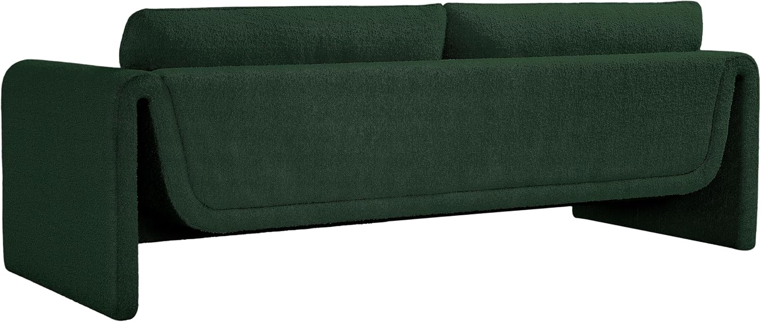 Meridian Furniture 198Green-S Stylus Collection Modern | Contemporary Boucle Fabric Upholstered Sofa with Rich Green Boucle Fabric, Curved Arms, 86' W x 38' D x 31' H, Green