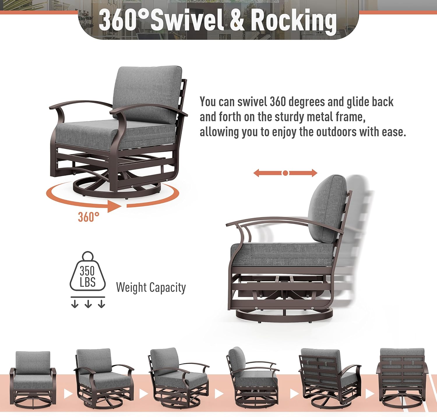 Kurapika 1 Piece Patio Furniture Chair, Outdoor Aluminum Swivel Glider Rocker, Patio Bistro Set Rocking Chair for Porch, Garden, Patio, Grey
