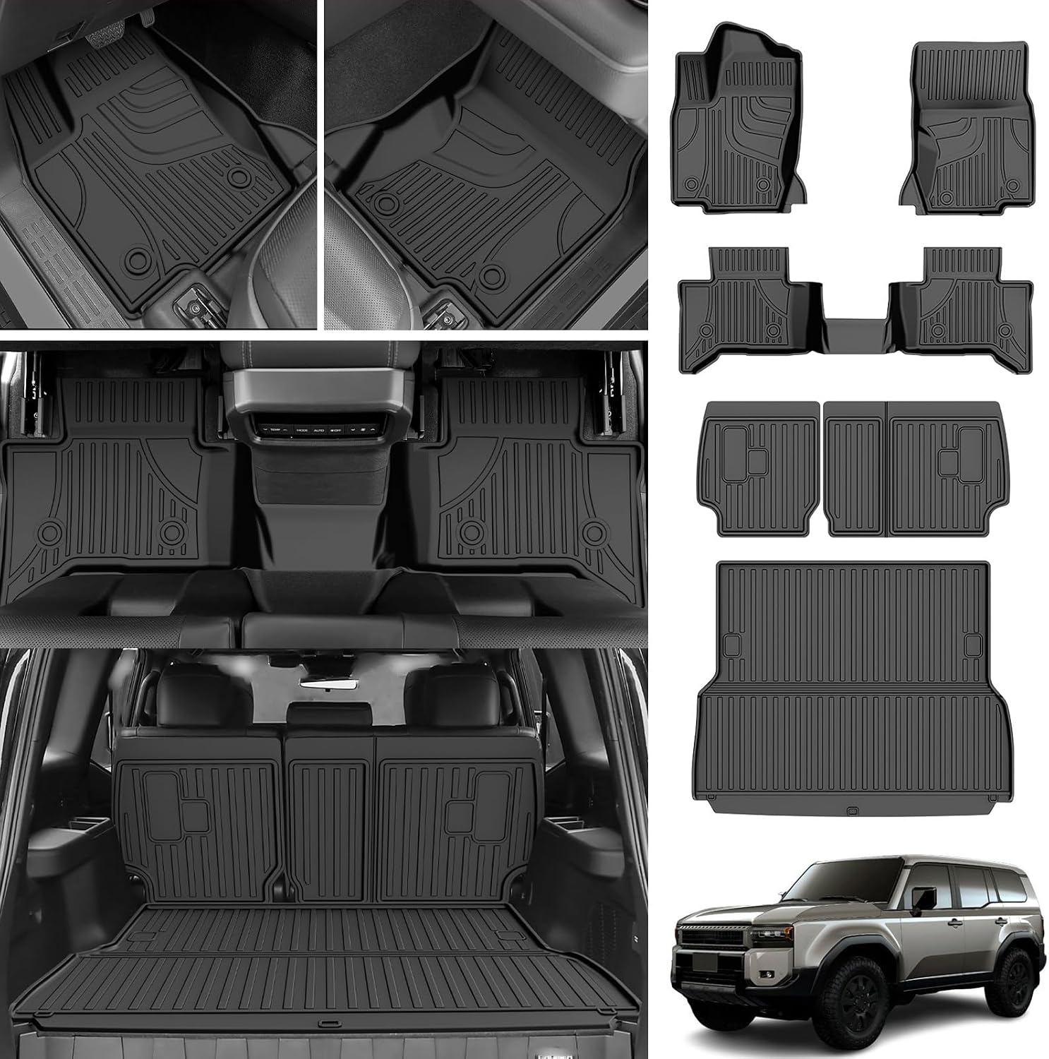 Floor Mats for Toyota Land Cruiser 2024-2026 2027 & Lexus GX550 5-Seat 2024-2026 - All Weather TPE Cargo Liner with Seat Back Mats Land Cruiser Accessories