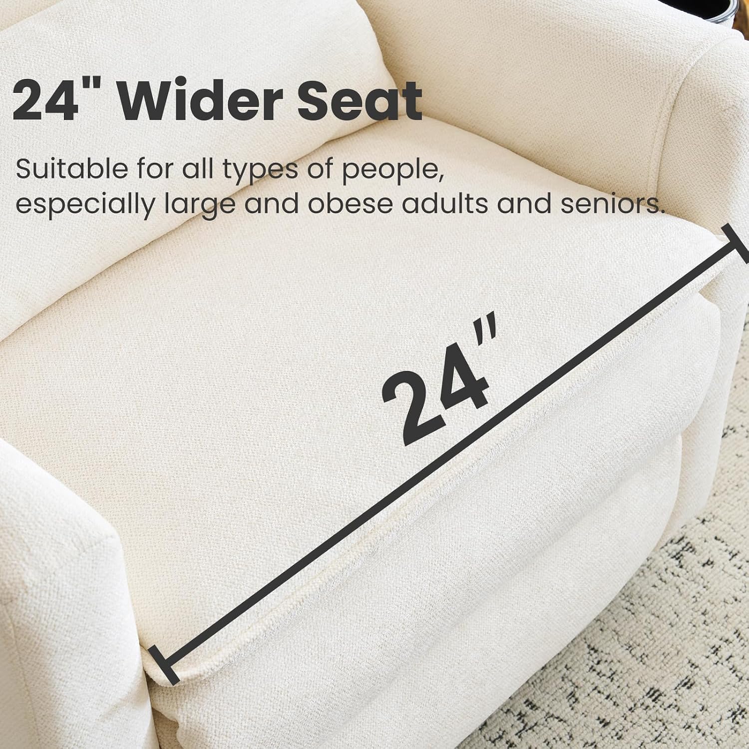 Oversized Swivel Rocker Recliner with Lumbar Cushion,Power Recliner Nursery Chair with Adjustable Headrest,Nursery Glider Recliner for Living Room,White