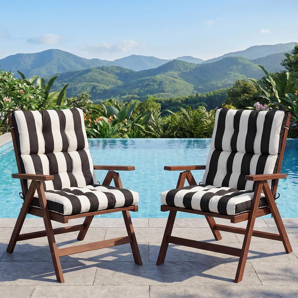 Hoteam 4 Pcs High Back Chair Cushions Set - 44'' x 21'' Indoor Outdoor Waterproof Soft Thicken Stripes Replaceable Cushion for Garden Summer Rocking Chair, Patio Furniture (Black Stripes)