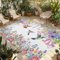 Watercolor Flowers Outdoor Rug for Patio/Deck/Porch, Non-Slip Large Area Rug 4 x 6 Ft, Spring Hummingbird Butterflly Floral Indoor Outdoor Rugs Washable Area Rugs, Reversible Camping Rug Carpet Runner