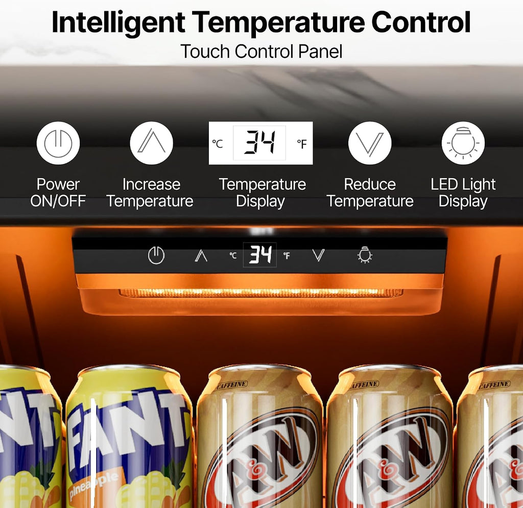 Ca'Lefort 105 Cans Beverage Cooler Mini Fridge, Beverage Refrigerator with Reversible Glass Door, Adjustable Shelves for Soda, Beer & Wine, Digital Temperature Control for Home, Office, Bar or Dorm