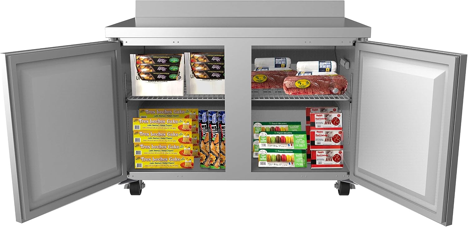 KoolMore 48' Stainless Steel 2 Door Worktop Commercial Freezer with 3 1/2 Backsplash - 12 cu.ft