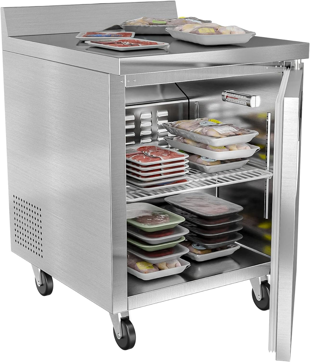 KoolMore 27' Stainless Steel Worktop Commercial Freezer with 3 1/2' Backsplash - 6.3 cu.ft