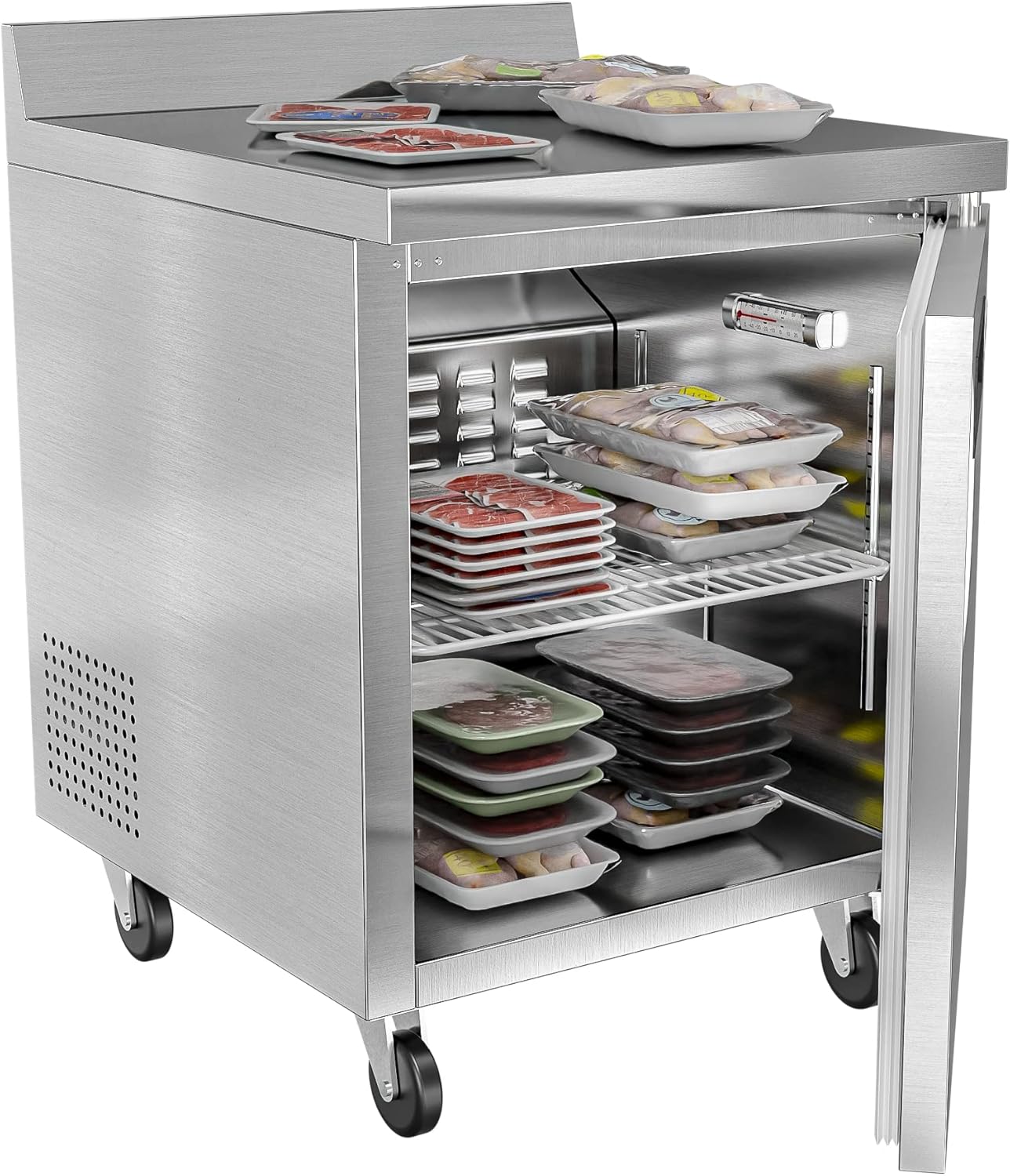 KoolMore 27' Stainless Steel Worktop Commercial Freezer with 3 1/2' Backsplash - 6.3 cu.ft