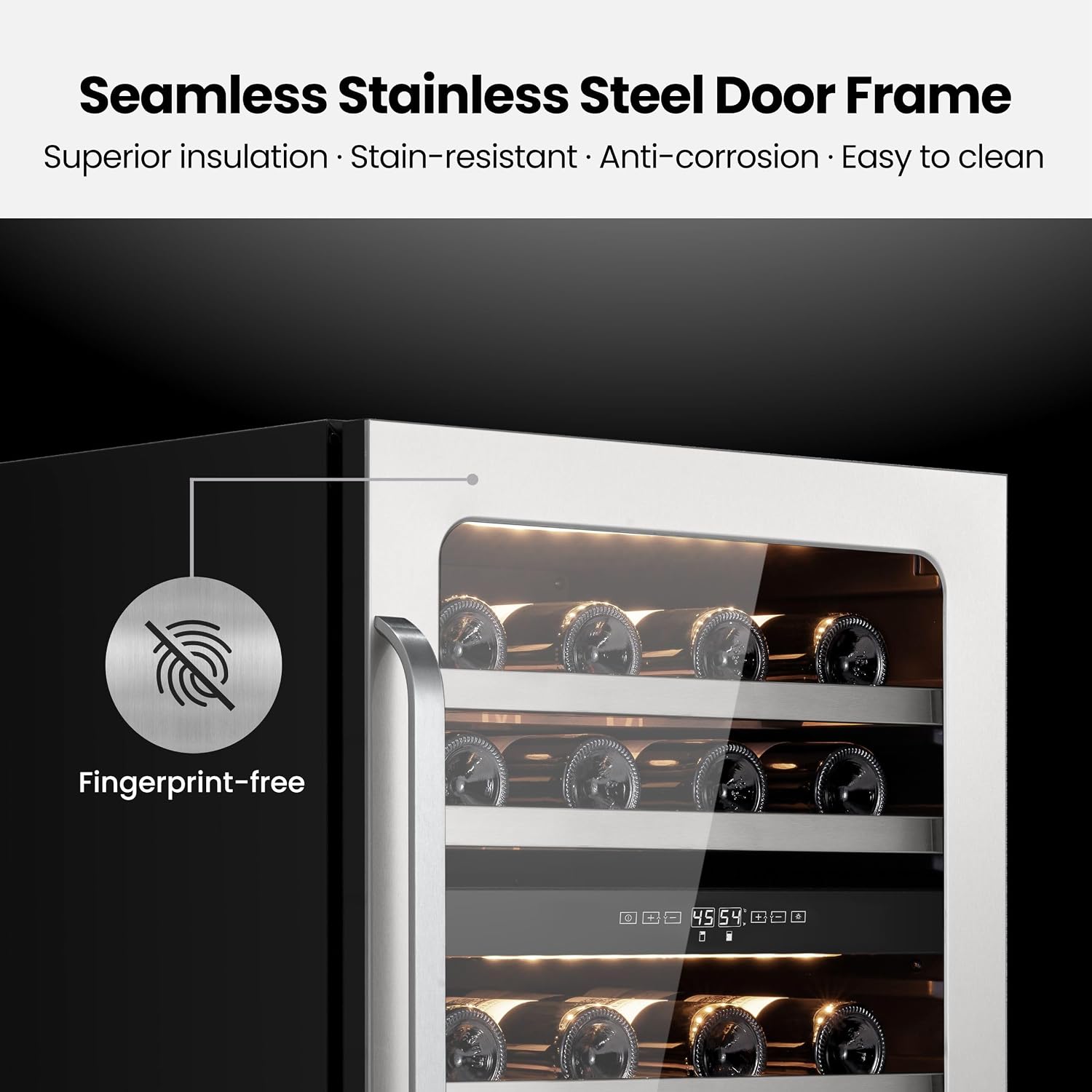 Wine Refrigerator Cooler Dual Zone Advanced Compressor Cooling Wine Fridge Under Counter with Glass Door 3 LED Built-in 46 Bottles Freestanding Seamless Frame for Home Bar Kitchen 5.65 cu.ft