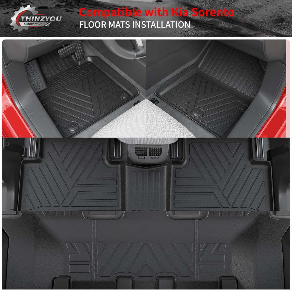 Floor Mats Compatible with 2021-2025 2026 Kia Sorento 6&7 Passenger Cargo Mat TPE Back Seat Cover Protector 2024 Sorento Accessories (Fit 6&7 Seats,Trunk Mat with Backrest Mats+Floor Mats)