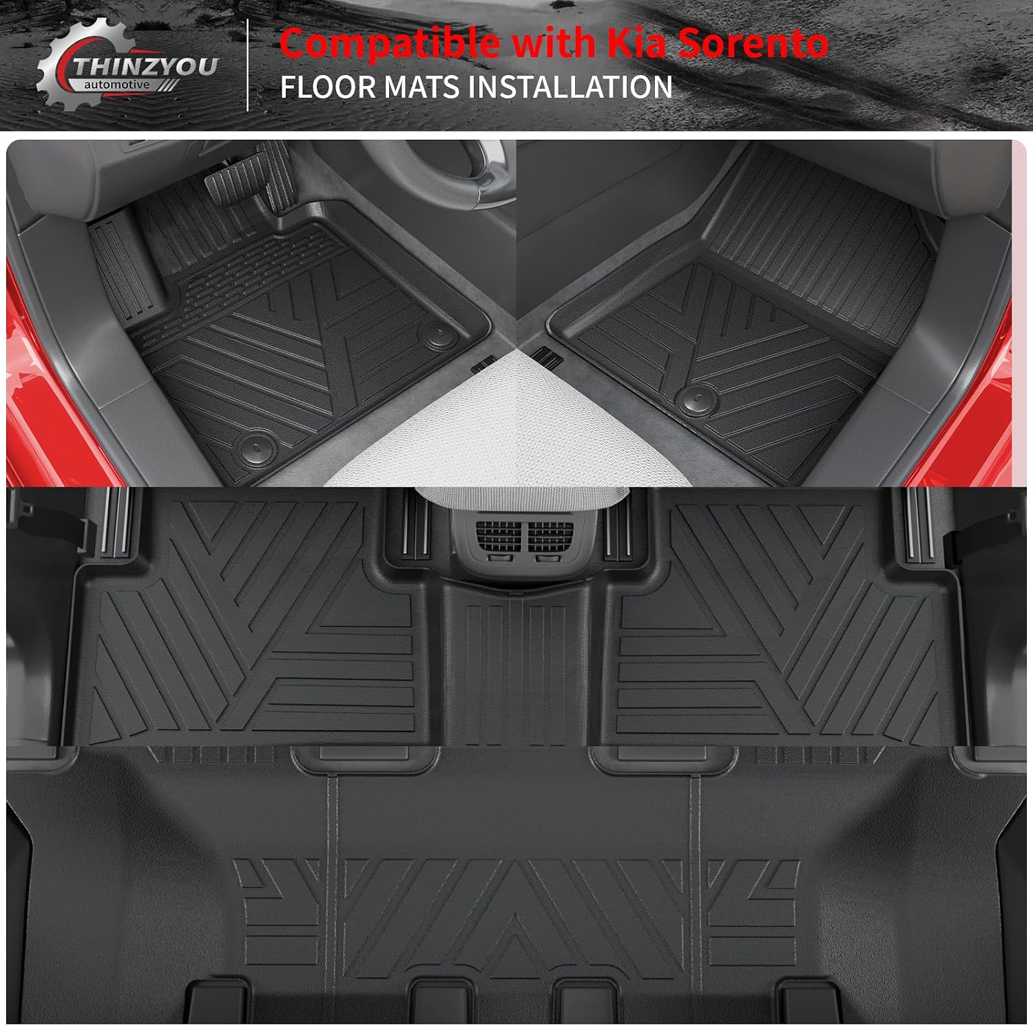 Floor Mats Compatible with 2021-2025 2026 Kia Sorento 6&7 Passenger Cargo Mat TPE Back Seat Cover Protector 2024 Sorento Accessories (Fit 6&7 Seats,Trunk Mat with Backrest Mats+Floor Mats)