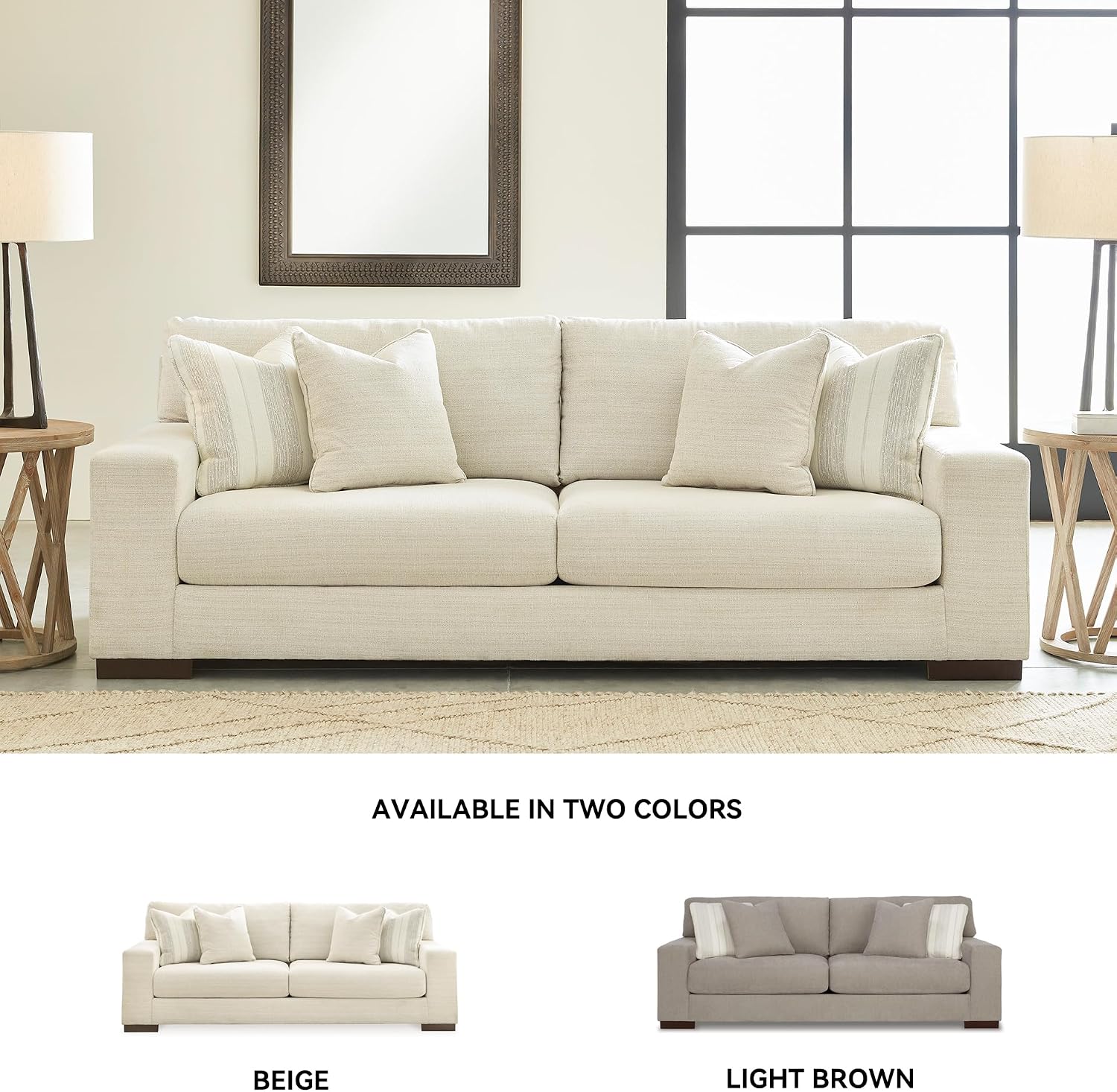 Signature Design by Ashley Maggie Contemporary Upholstered Sofa with Accent Pillows, Off-White