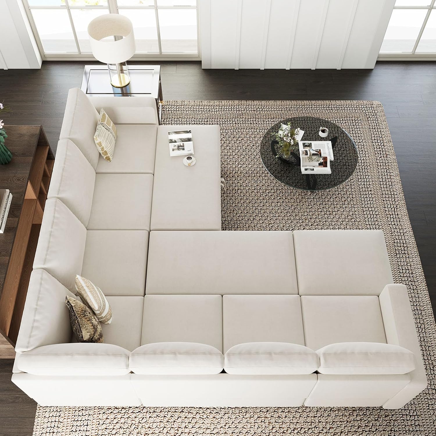 Belffin Modular Sectional Sofa with Sleeper Sofa Couch Pullout Bed, Oversized U Shaped Sleeper Sectional Couch with Storage Seat for Living Room, Beige