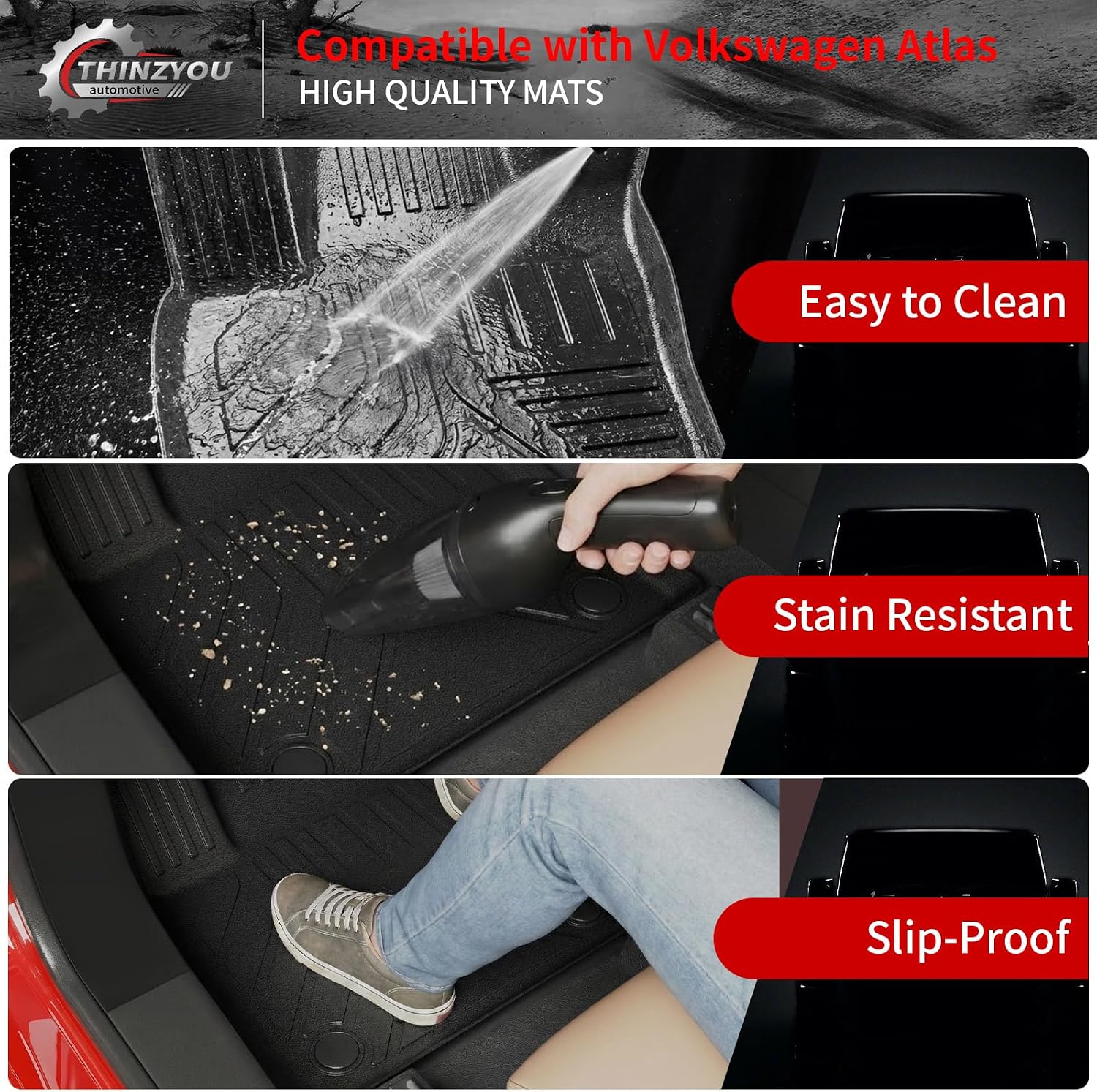 Floor Mats Compatible with 2018-2025 2026 Volkswagen Atlas (NOT for Cross Sport) Cargo Mat Cargo Liner Back Seat Cover 2024 VW Atlas Accessories (Trunk Mat with Backrest Mat+Floor Mats)
