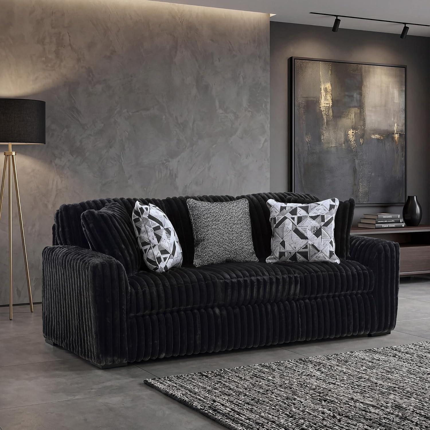 Signature Design by Ashley Midnight-Madness Modern Anti Sage Sofa with Reversible Cushions, Black