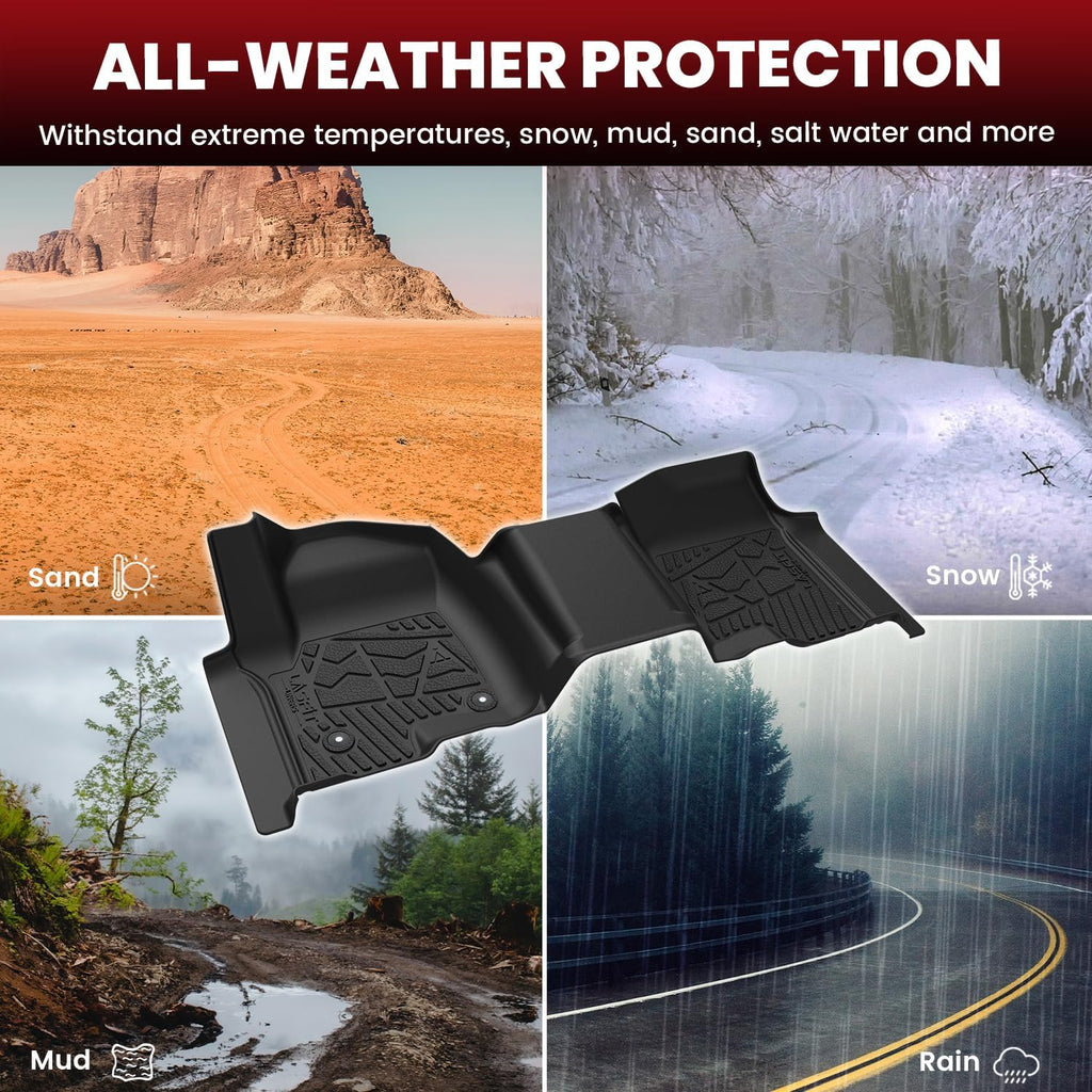 LASFIT Floor Mats 2019-2026 for Chevy Silverado/GMC Sierra 1500, 2020-2026 2500HD 3500HD (Double Cab/Bench Seat/Without Rear Underseat Storage Box) All Weather TPE Custom Fit Floor Liners