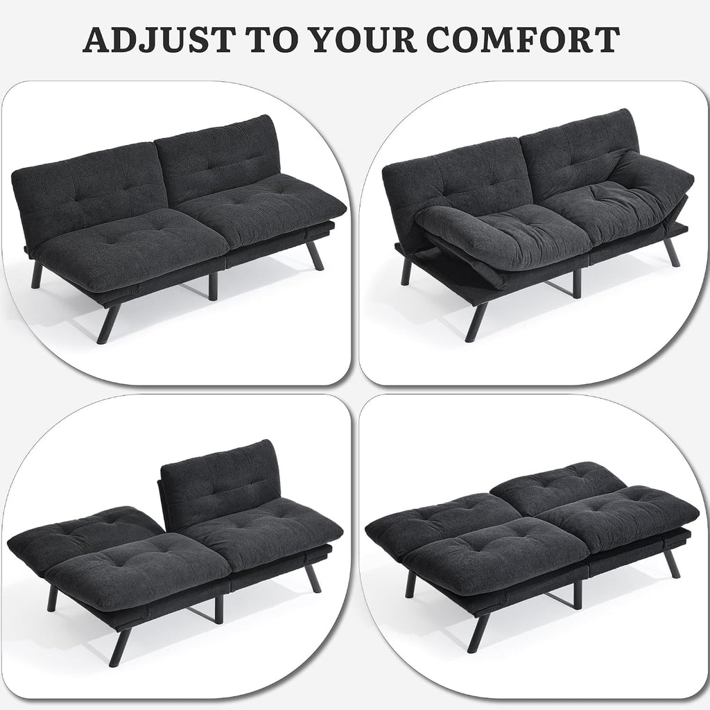 YITAHOME Convertible Futon Sofa Bed with Adjustable 3 Color Light Strip, 70' Folding Futon Set for Living Room Home Office Aprtment, Modern Futon Couch with Adjustable Backrest & Armrests, Black