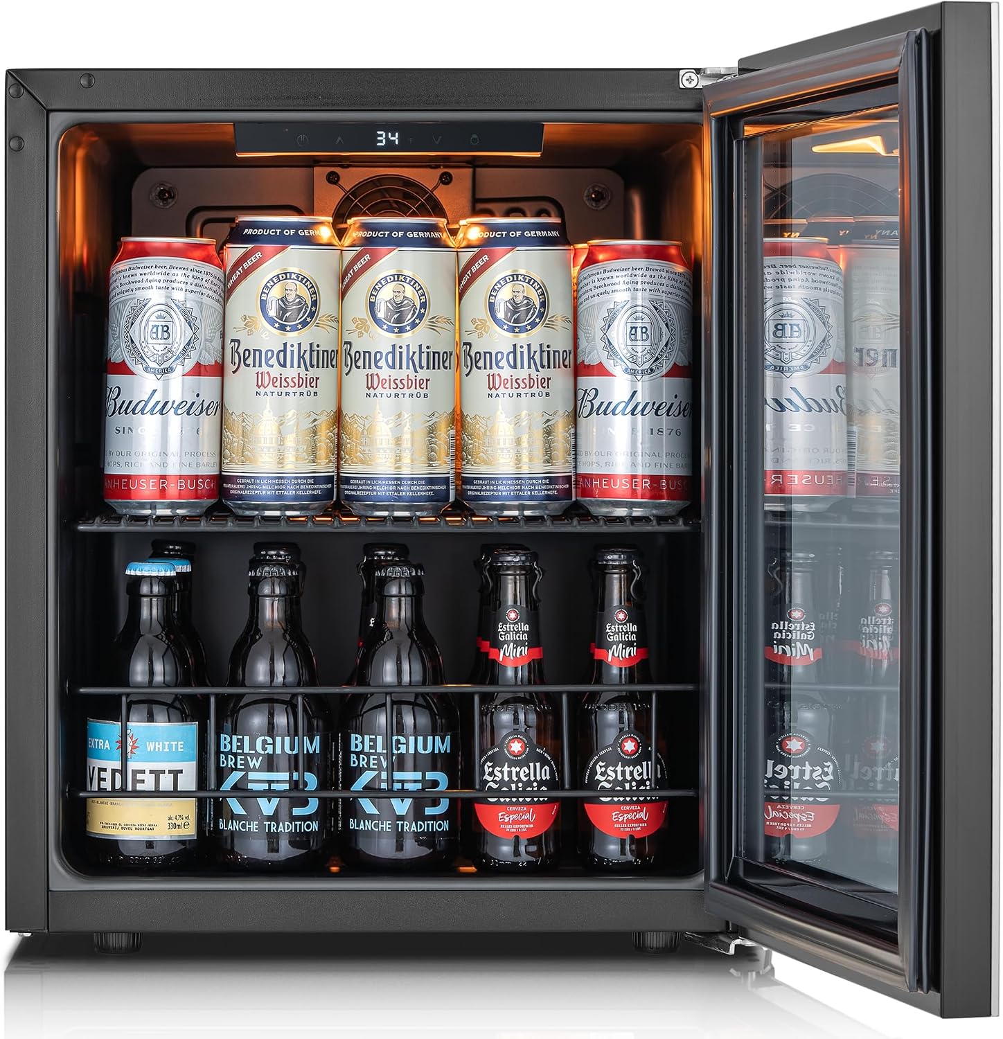 Ca'Lefort Mini Fridge Beverage Cooler, 65 Can Beverage Refrigerator with Reversible Glass Door, Adjustable Shelves for Soda, Beer & Drinks, Digital Temperature Control for Dorm, Office & Home