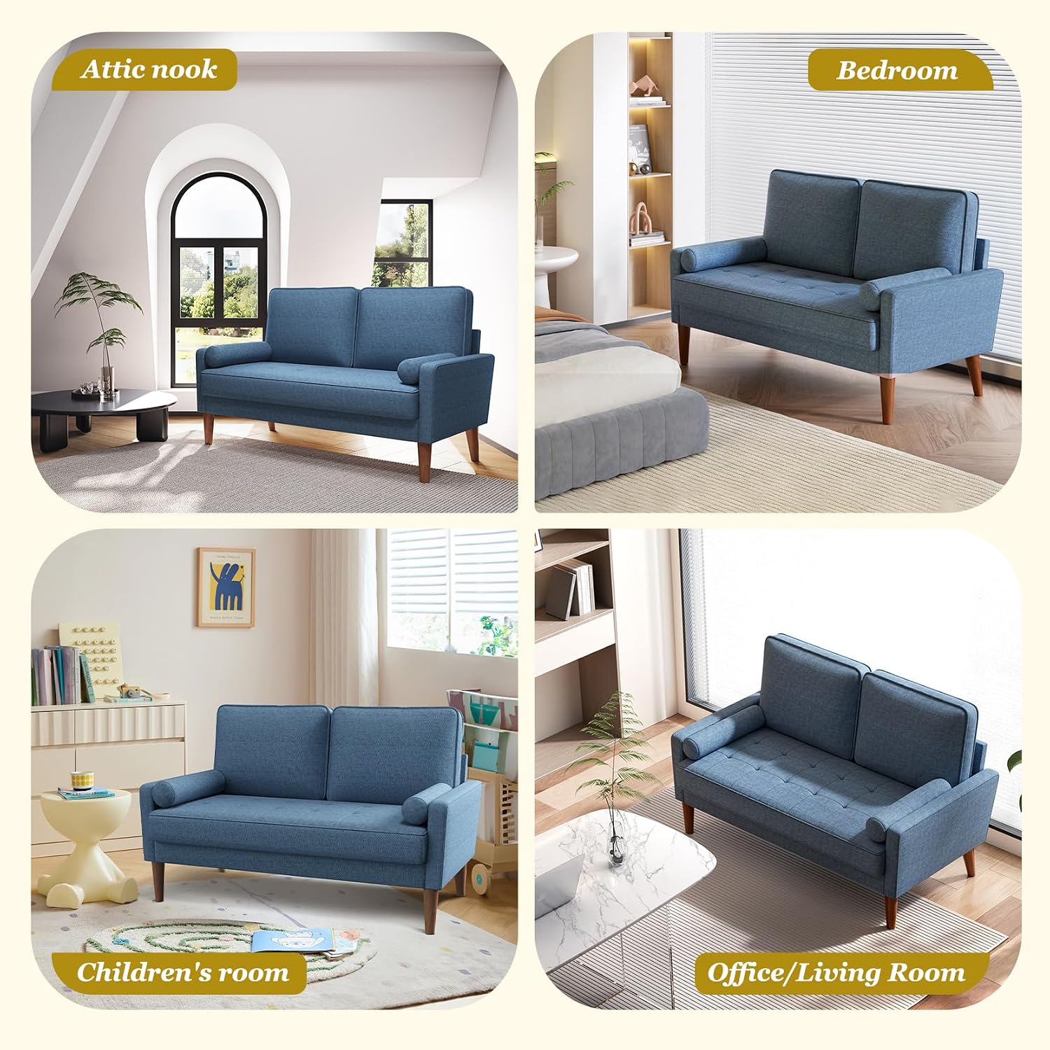 Vesgantti Loveseat Sofa 48' Small Couches for Small Spaces, Love Seat for Living Room, Bedroom, Easy Assembly Mid Century Modern Couch, Navy Blue | Sturdy Wooden Legs