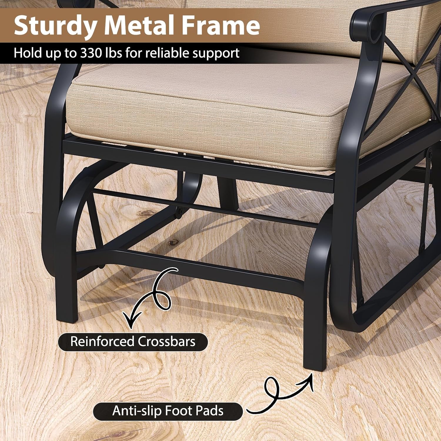Tangkula Outdoor Glider Rocking Chair, Patio Gliding Chair Furniture with Metal Frame and Thick Cushions for Porch, Balcony, Garden and Yard (2 Pack)