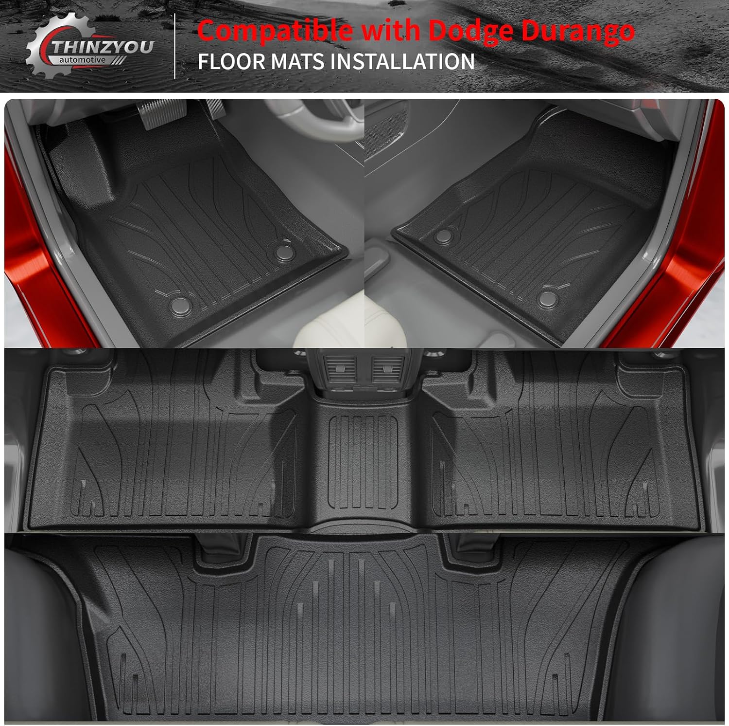 Floor Mats Compatible with 2016-2025 2026 Dodge Durango 6 Seats Cargo Mat Back Seat Protector Trunk Liner 2024 Durango Accessories (Fit 6 Seats, 3rd Row Backrest Mats+Trunk Mat+Floor Mats)