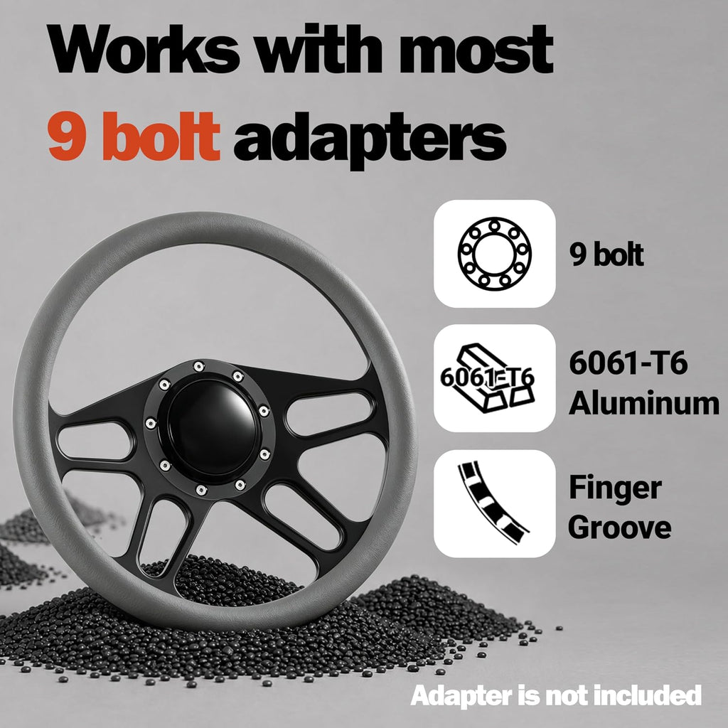 14'' Billet Half Wrap 9 Bolts Steering Wheel with 2'' Dish and Horn Button(Light Grey)
