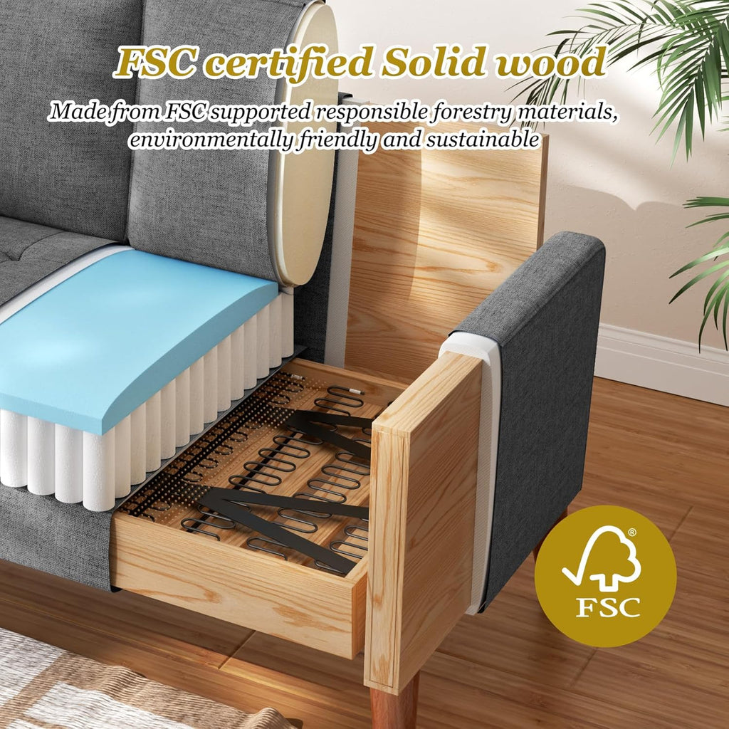 Vesgantti Loveseat Sofa with Solid Wood Legs, 48' Small Couches for Small Spaces, Love Seat for Living Room, Bedroom, Easy Assembly Mid Century Modern Couch with Throw Pillow for Apartment, Grey