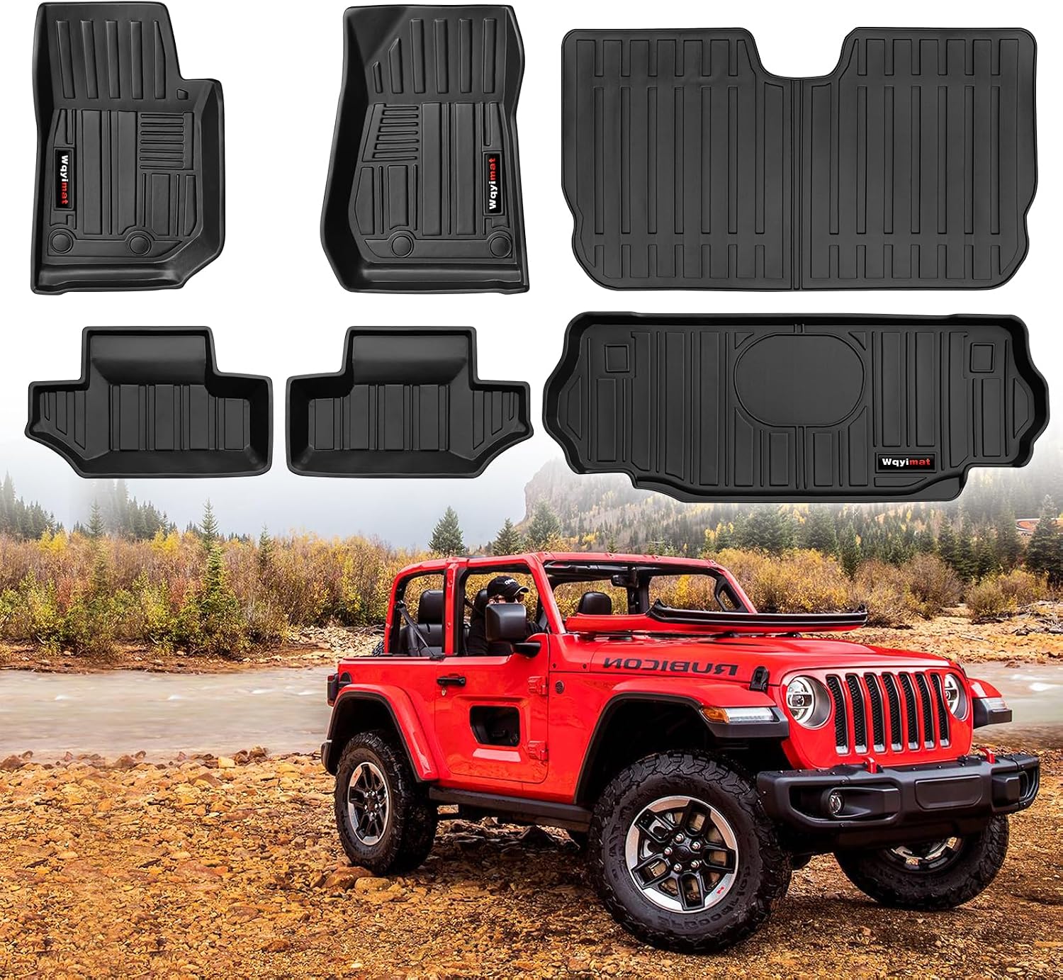 Custom for 2007-2018 Jeep Wrangler JK 2 Door Floor Mats & Trunk Cargo Liner & Backrest Mat TPE All Weather Car Liners Accessories (for 2007-2018 Jeep Wrangler JK 2 Door Full Set)