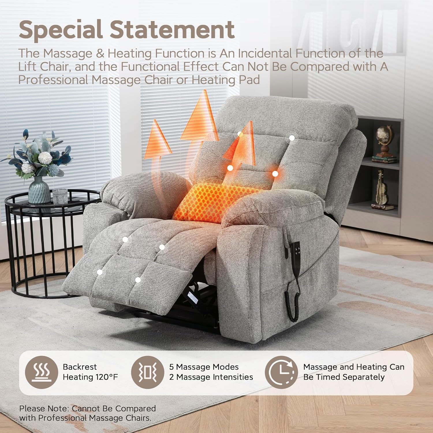Large Power Lift Chairs Recliners for Elderly with Heated and Massage, Lazy Boy Recliner Chair with 26in Extra Wide Seat, Hidden Cup Holder, Side Pocket