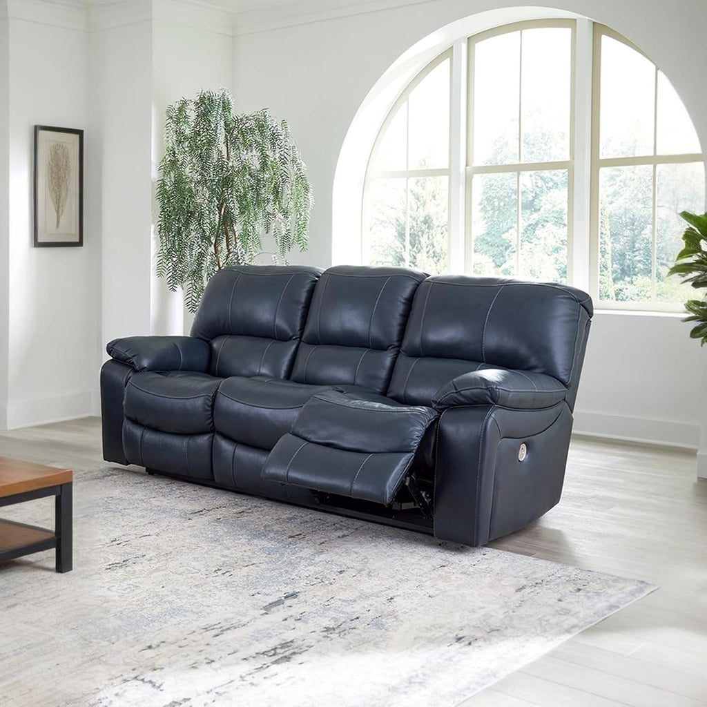 Signature Design by Ashley Leesworth Power Reclining Sofa, Leather Match Wall Hugger Reclining Sofa with One-Touch Power, Zero-Draw USB, 3 Seat Recliner Couch for Living Room, Brown