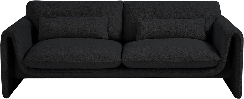 Meridian Furniture 198Black-S Stylus Collection Modern | Contemporary Boucle Fabric Upholstered Sofa with Rich Black Boucle Fabric, Curved Arms, 86' W x 38' D x 31' H, Black