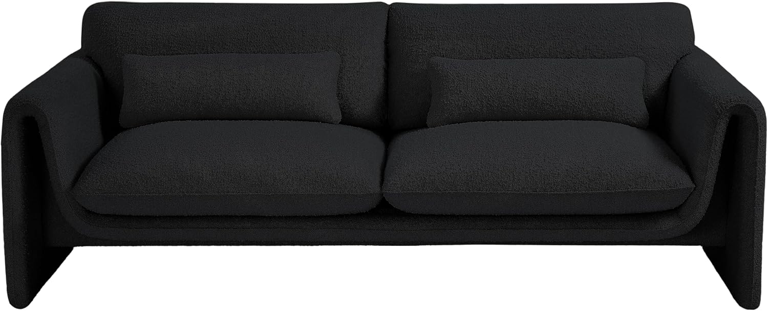Meridian Furniture 198Black-S Stylus Collection Modern | Contemporary Boucle Fabric Upholstered Sofa with Rich Black Boucle Fabric, Curved Arms, 86' W x 38' D x 31' H, Black
