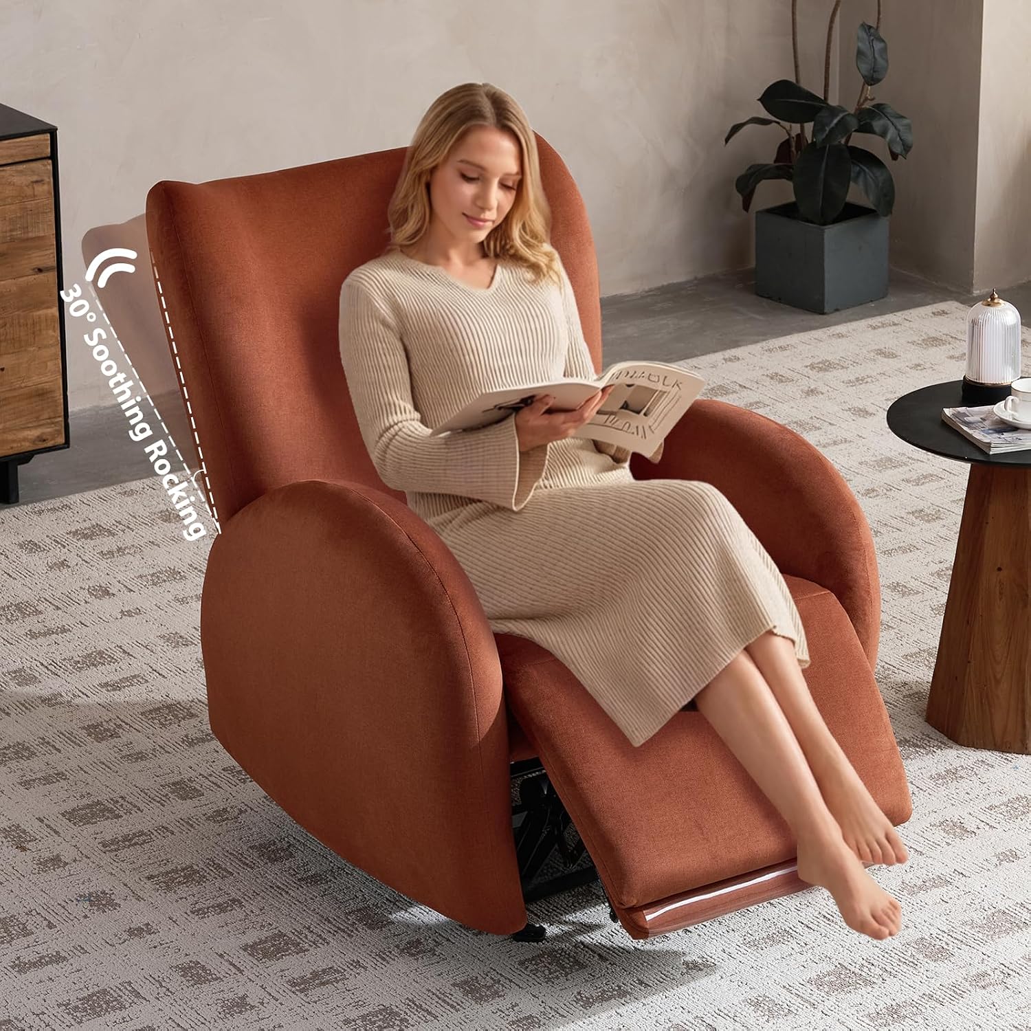 EONIX Stylish Power Glider Rocker Recliner Chair, Dual Motor Independently Controlled Footrest and Backrest, Detachable Headrest, Lazy Boy Recliner Chair for Living Room, SXXY010, Brick Red