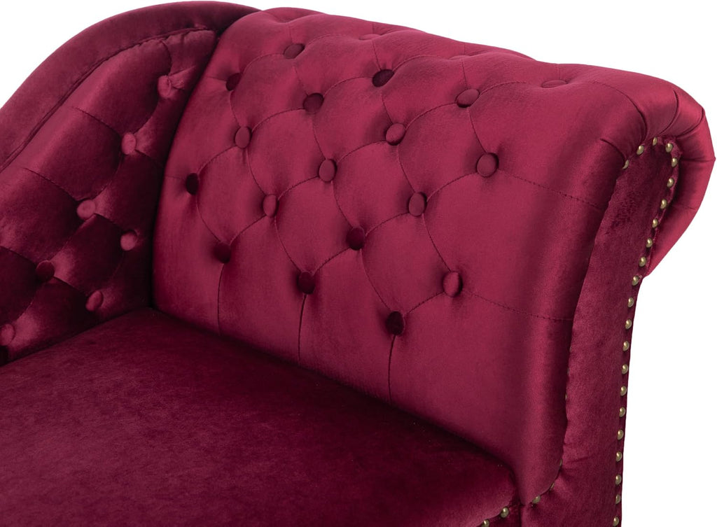 Merax 62'' Velvet Chaise Lounge Indoor with 1 Pillow and Nailhead Trim, Button Tufted Design Reclining Chair with Scrolled Backrest, Sleeper Sofa for Bedroom, Living Room or Office,