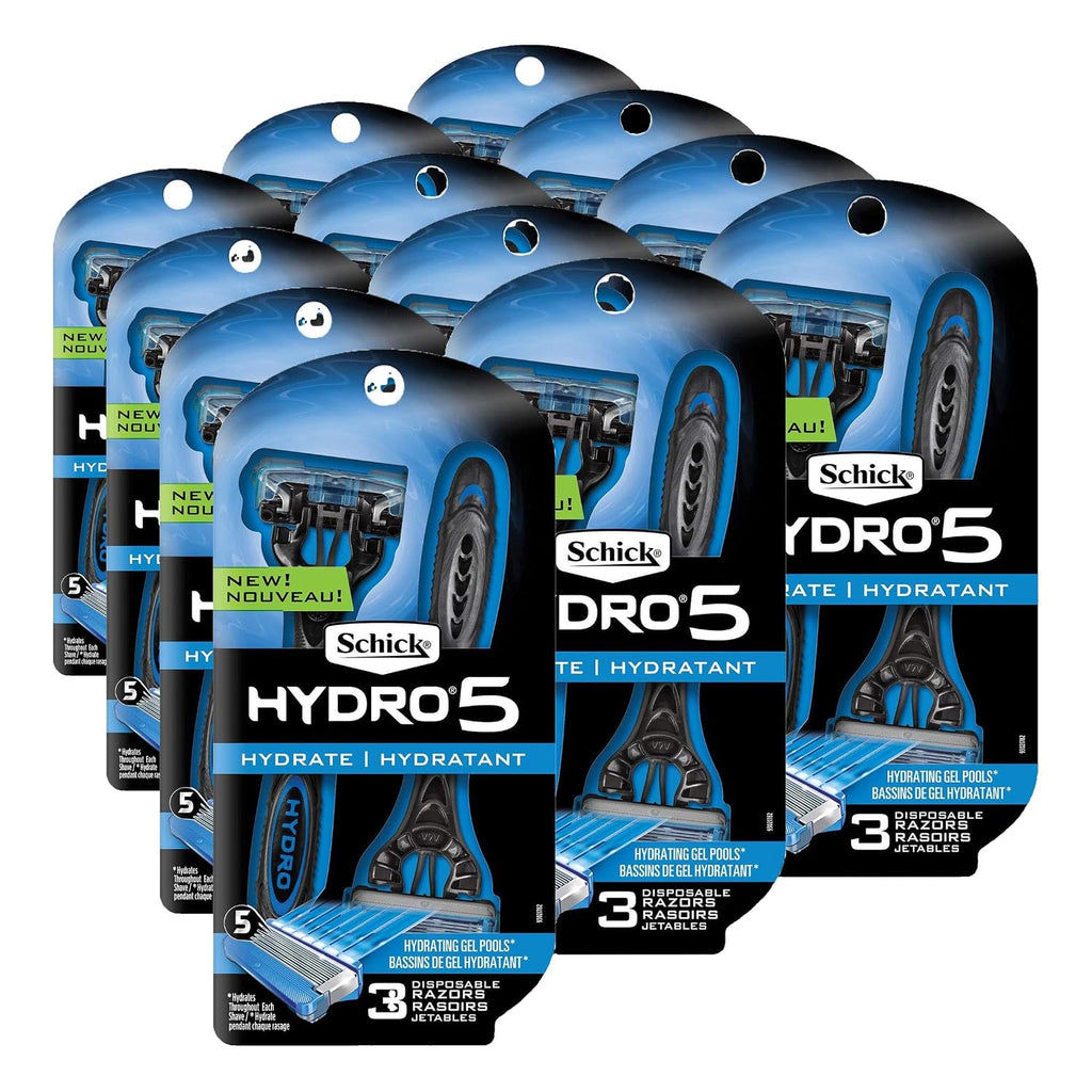 Schick Hydro 5 Disposable Razors for Men with Flip Beard Trimmer, 9 Count|(Pack of 4)