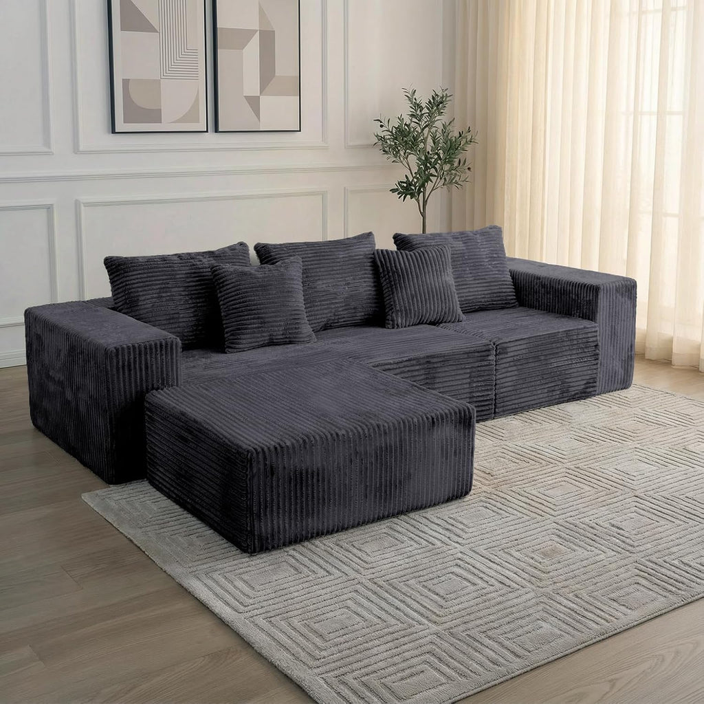 Sytopia 109' L-Shaped Cloud Couch, Modular Sectional Sofa with Deep Seat for Living Room Bedroom, Modern Floor Couch Corduroy, Comfy Sleeper Futon Sofa Bed 40D Foam Furniture, Left Facing