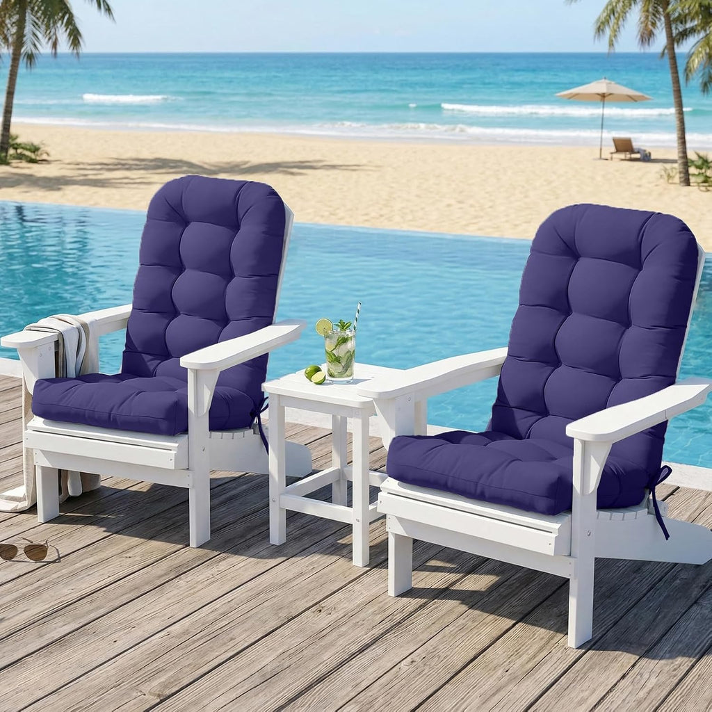 COOS BAY High Back Adirondack Chair Cushions for Outdoor Furniture, 49x20x5 in Water-Resistant Thick Tufted Patio Chair Cushions with Secure Straps, 2 Pack, Navy Blue