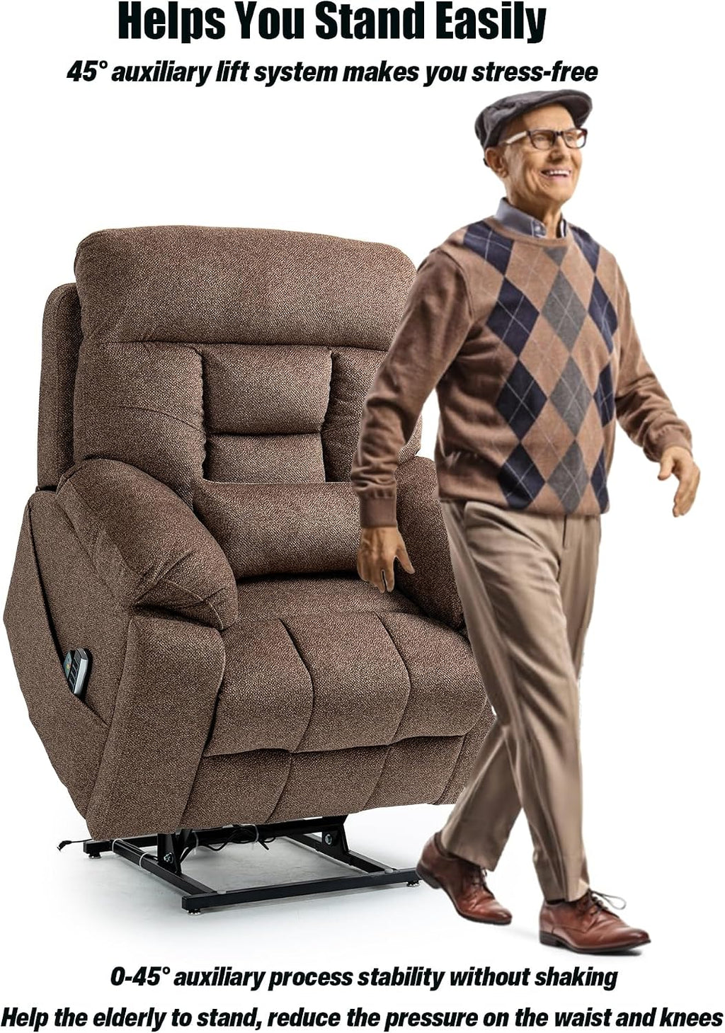 25''Oversized Lazy Boy Recliner Chair, Power Lift Recliner Chair for Elderly, Electric Recliner Chairs for Adults with Massage and Heat, Double Motor Lay Flat Recliner with Cup Holder, Side Pocket