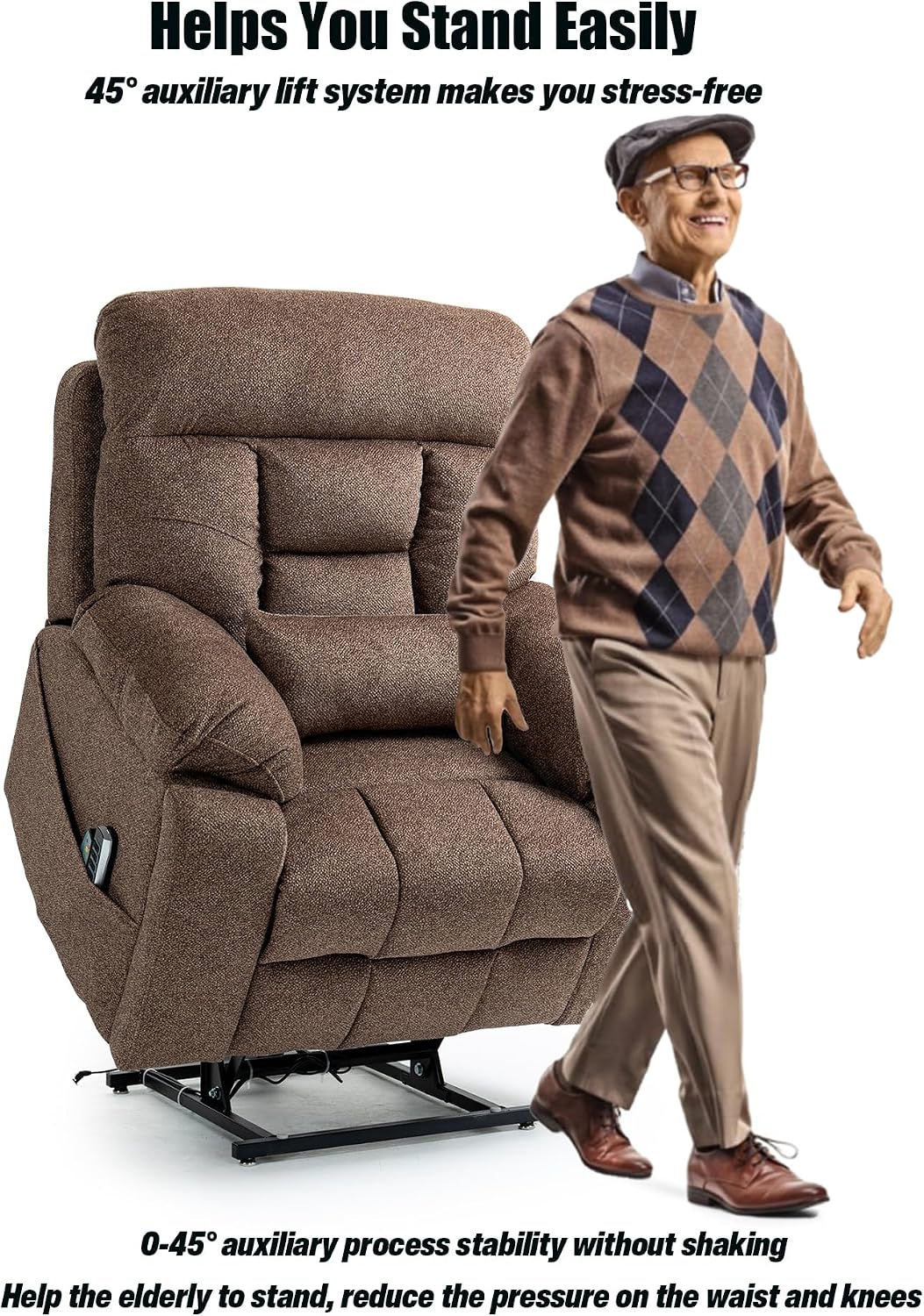 25''Oversized Lazy Boy Recliner Chair, Power Lift Recliner Chair for Elderly, Electric Recliner Chairs for Adults with Massage and Heat, Double Motor Lay Flat Recliner with Cup Holder, Side Pocket