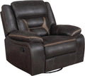 Coaster Home Furnishings - Greer - Leatherette Upholstered Swivel Glider Recliner Chair with Pocket Coil Cushions, Padded Armrests, Contrasting Stitching - Living Room - 41-Inch - Brown - 651356