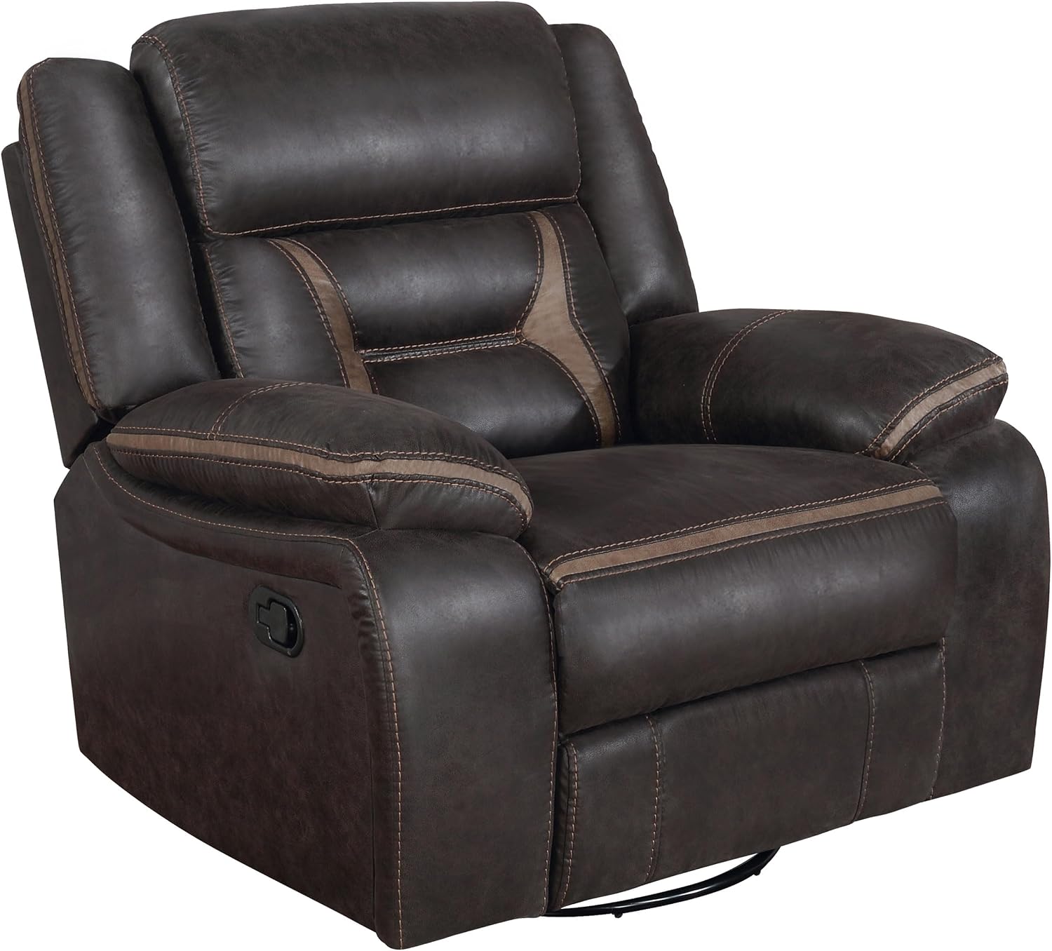 Coaster Home Furnishings - Greer - Leatherette Upholstered Swivel Glider Recliner Chair with Pocket Coil Cushions, Padded Armrests, Contrasting Stitching - Living Room - 41-Inch - Brown - 651356