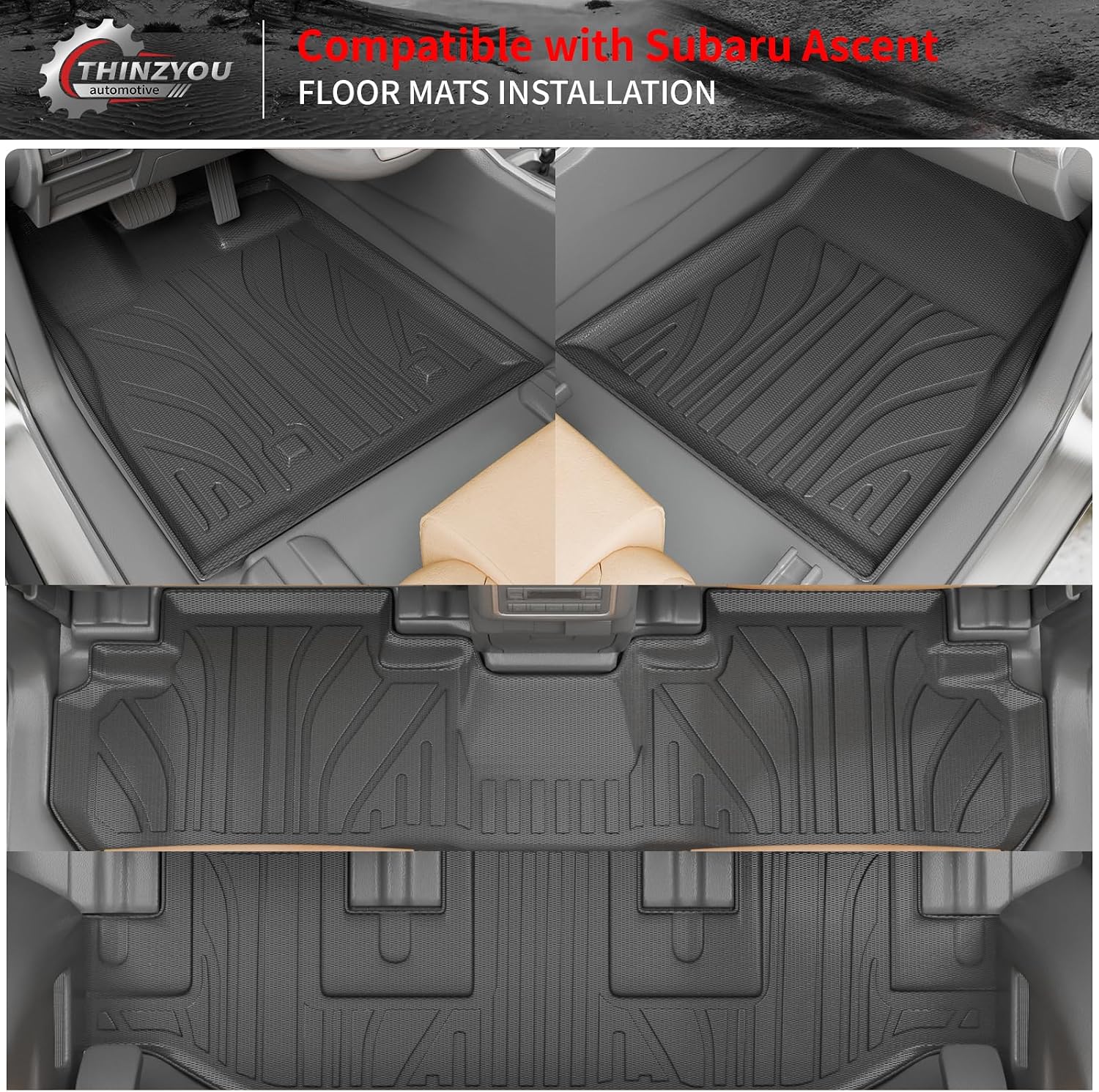 Floor Mats Compatible with 2019-2025 2026 Subaru Ascent Cargo Mat Liner TPE Back Seat Cover Protector 2023 Ascent Accessories (Fit 7&8 Seats, Trunk Mat+3rd Row Backrest Mats+Floor Mats)