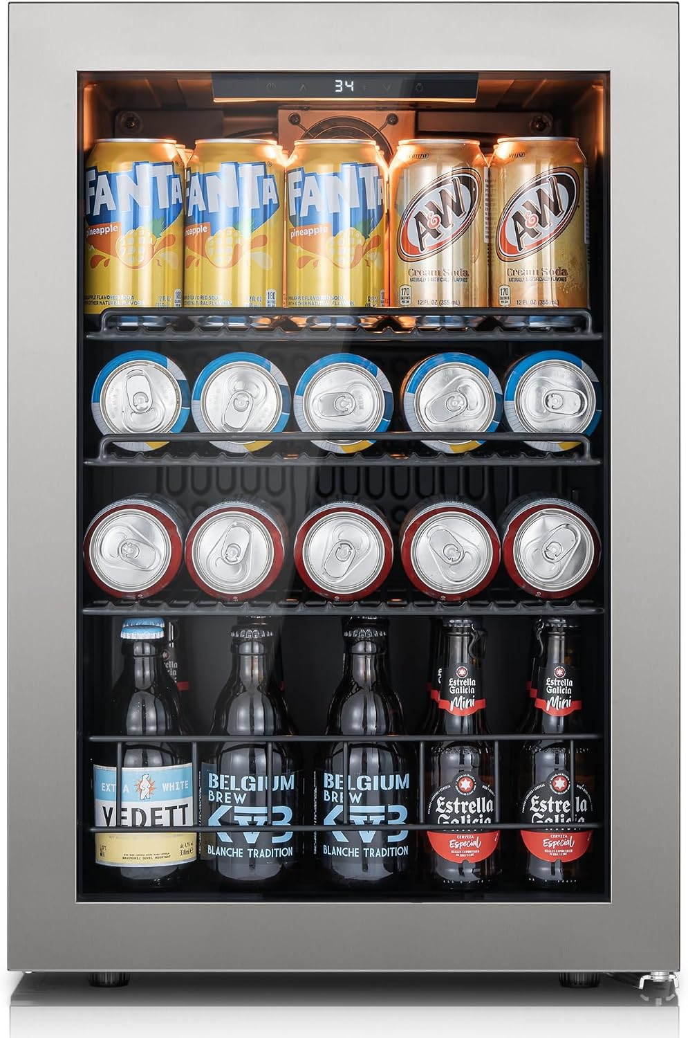 Ca'Lefort Mini Fridge Beverage Cooler, 85 Can Beverage Refrigerator with Reversible Glass Door, Adjustable Shelves for Soda, Beer & Drinks, Digital Temperature Control for Dorm, Office & Home