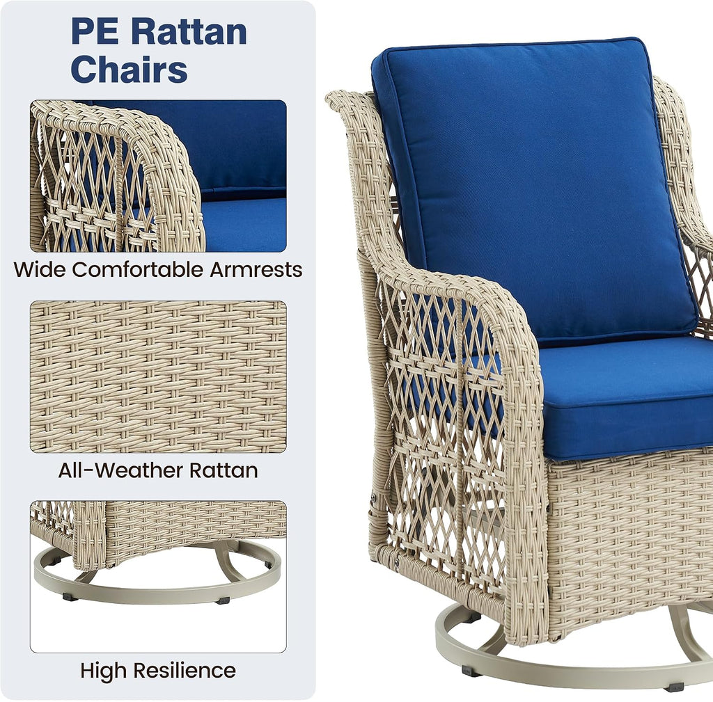 IDEALHOUSE 3 Piece Patio Furniture Sets Wicker Swivel Patio Chairs, Swivel Rocking Chairs Set of 2 with Rattan Side Table, 360-Degree Swivel Rocking Chair for Patio Porch Pool (Light Beige), Onesize