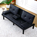 KEIKI 3 in 1 Convertible Sleeper Sofa Bed, PVC Loveseat with Cup Holder, Foldable Futon Sofa Bed for Living Room, Guest Room, Dorm, Black