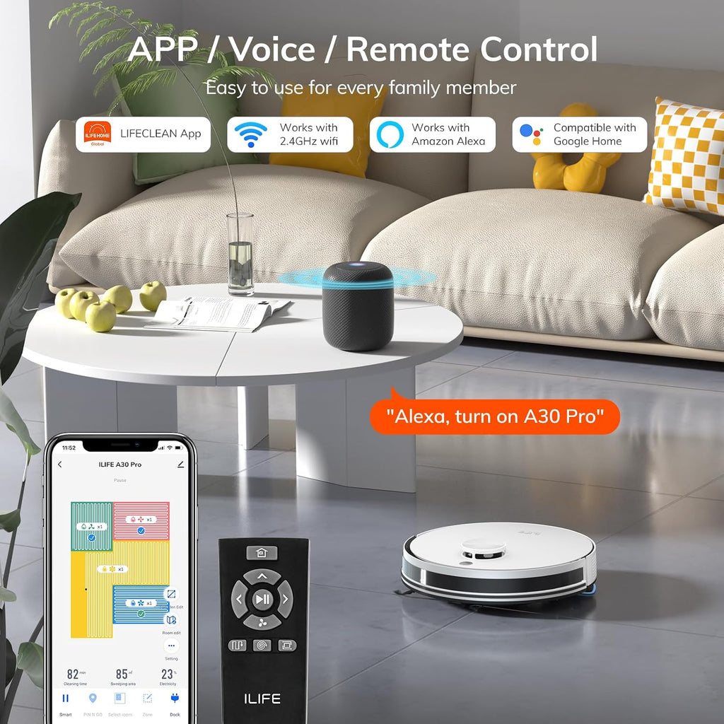 ILIFE A30 Pro Robot Vacuum and Mop Combo, Self Emptying Robot Vacuum Cleaner + Replacement Mop Cloths, 5 Pack Included