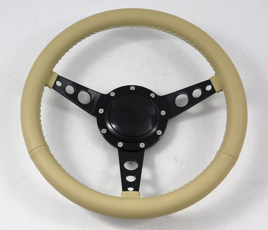 15' Classic Wrapped Steering Wheel 9 bolt with Horn Button-Tan