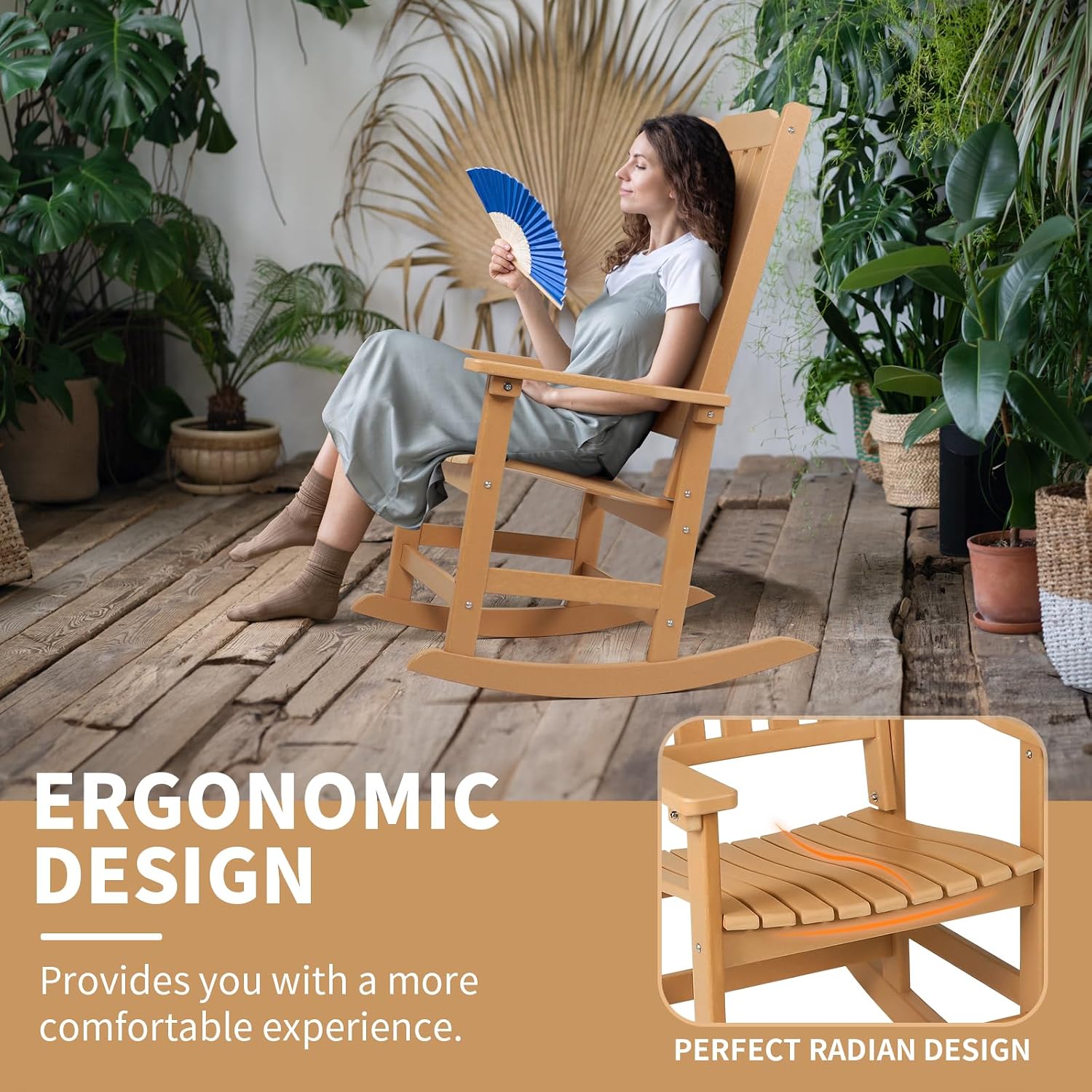 Outdoor Rocking Chair, Oversized All Weather High Back Porch Rocker, Patio Rockers for Outside