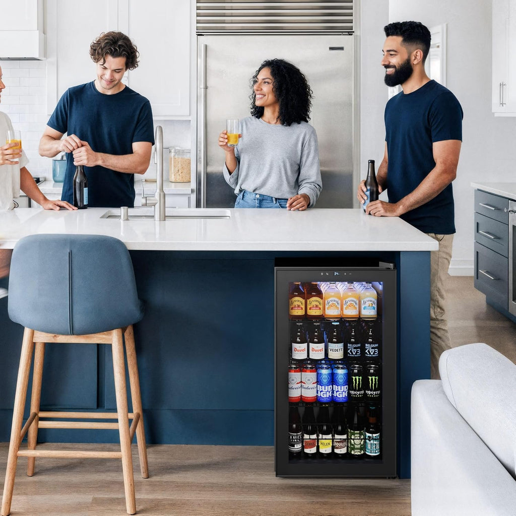 Yeego Beverage Refrigerator, 130-Can Mini Fridge with Glass Door, Adjustable Shelves & Digital Temperature Control for Soda, Beer, and Wine – Suitable for Home or Office Use