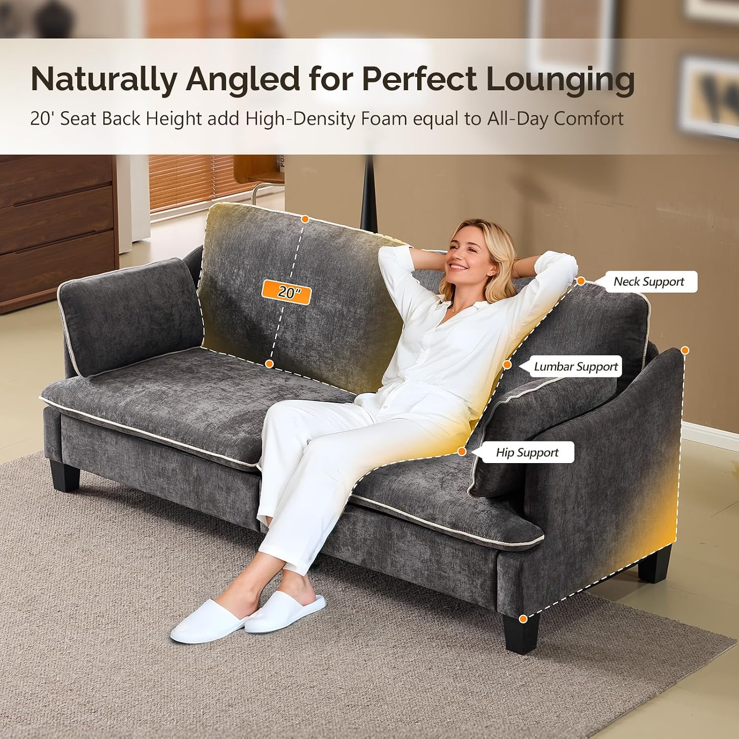 VINGLI 84' Modern Sofa Couch, Linen Velvet 2-Seater Loveseat with Piped Cushions, Removable Cover & 2 Throw Pillows, Upholstered Couches for Living Room, Apartment, Office | Piped Cushions Sofa