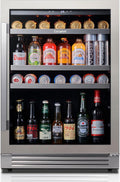 Ca'Lefort 24 Inch Beverage Refrigerator - 180 Can Beverage Fridge with 34°-54°F, Built in or Freestanding Beverage Cooler with Glass Door and 3 LED, Drink Fridge for Home/Kitchen(5.65 cu.ft)